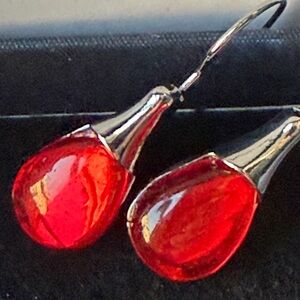 Vibrant Red Teardrop Fishhook Earrings